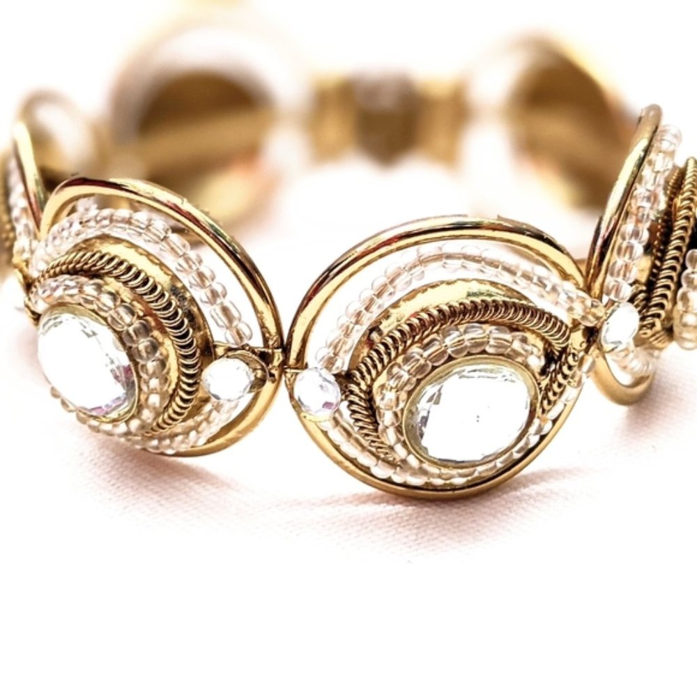 Gold Hinged Holiday or NYE Statement Bracelet for Small Wrist